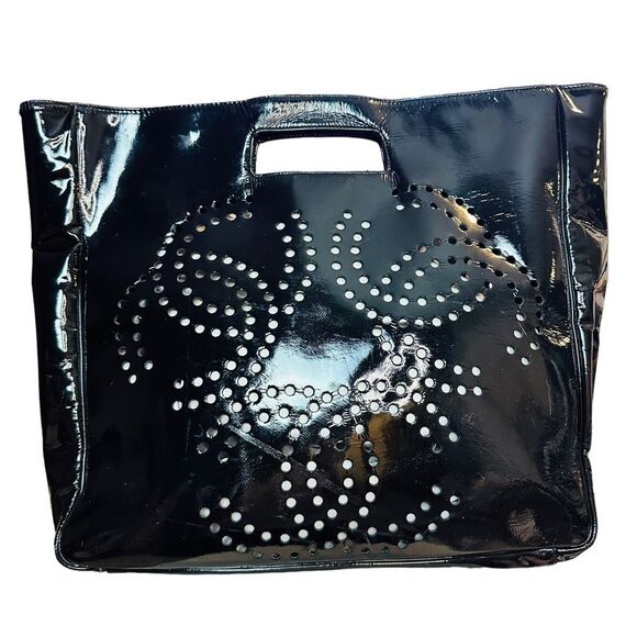 CHANEL Handbags - CHANEL Black XL Triple CC Logo Monogram Patent Leather Handbag Tote Shoulder Pur